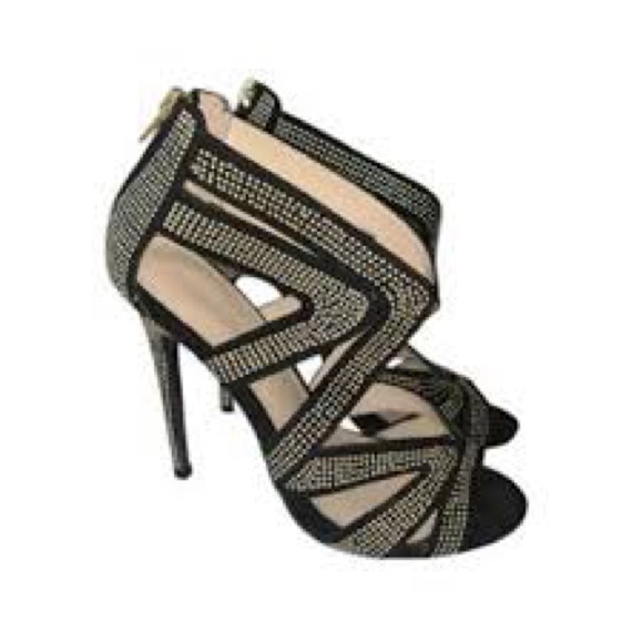 Boston Proper Black And Gold Strappy Heels